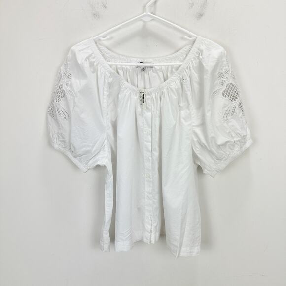 Madewell Puff Sleeve A Line Top Embroidered Poplin White Cottagecore Medium NWT - Picture 7 of 14